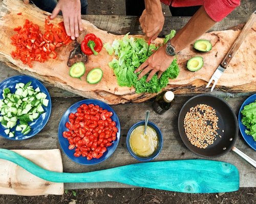 Healthy fresh food and water on a table
