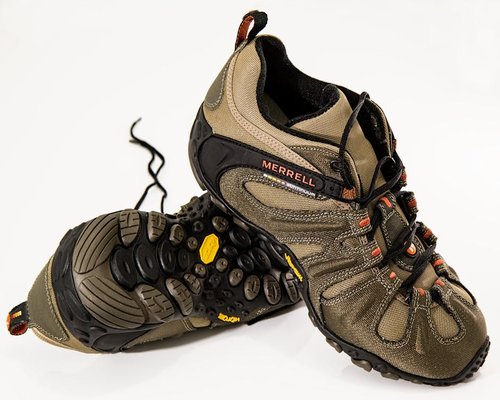 Comfortable walking shoes on a forest trail